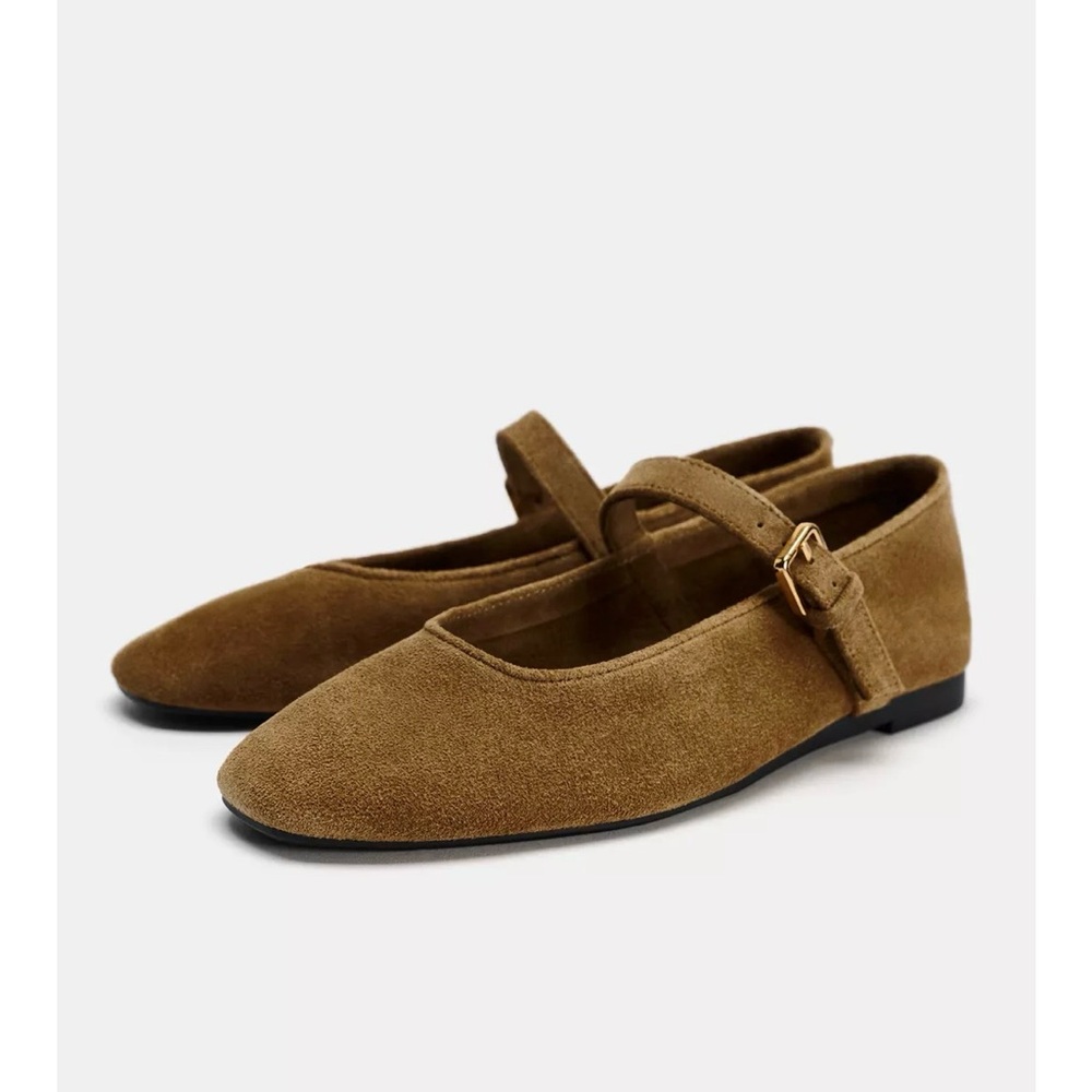 NWT Zara Suede Mary Jane Ballet Flats - size 6.5